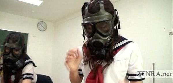  CFNM Gas Mask Japanese schoolgirls inspection Subtitled